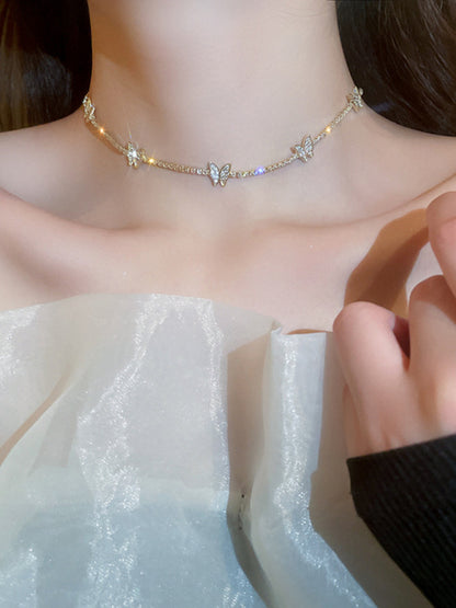 Women's Butterfly Shape Shiny Necklace Collarbone Chain - Hiccupzz