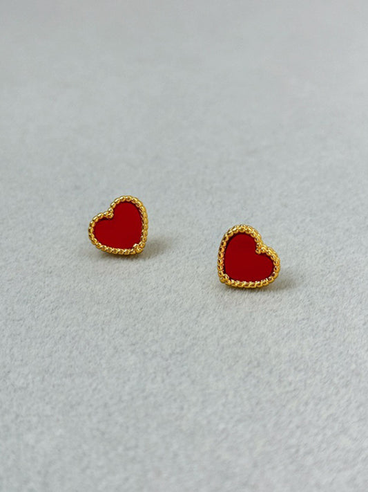 Sweet red peach heart simple earrings - Hiccupzz