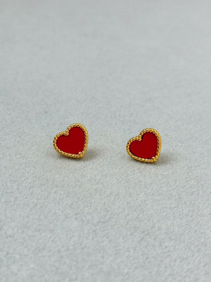 Sweet red peach heart simple earrings - Hiccupzz