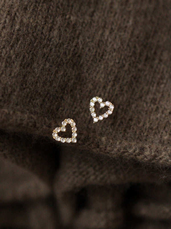 New full diamond princess style hollow love heart cute daily mini earrings - Hiccupzz