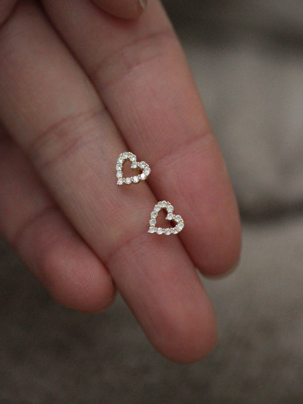 New full diamond princess style hollow love heart cute daily mini earrings - Hiccupzz
