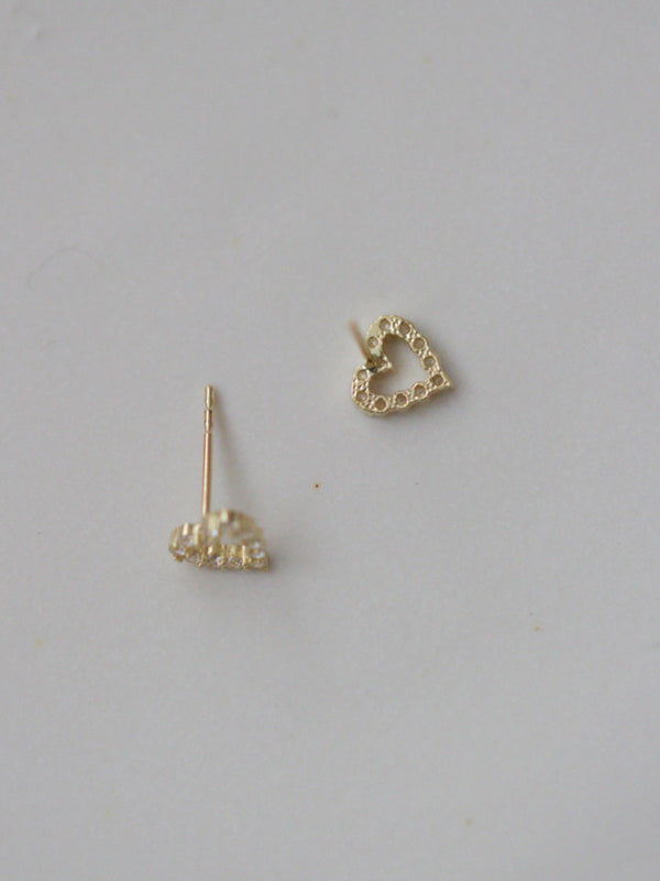 New full diamond princess style hollow love heart cute daily mini earrings - Hiccupzz