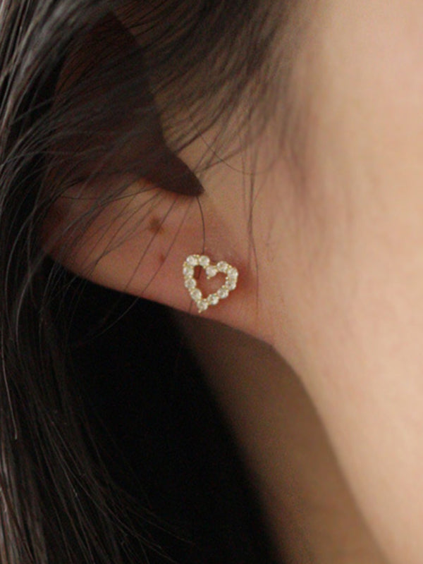 New full diamond princess style hollow love heart cute daily mini earrings - Hiccupzz