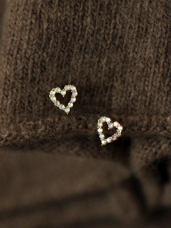 New full diamond princess style hollow love heart cute daily mini earrings - Hiccupzz