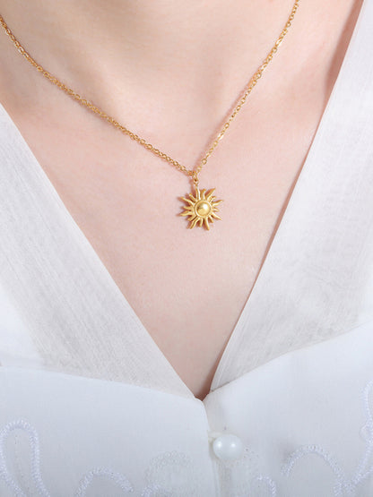 New clavicle chain fashionable simple small sun pendant titanium steel necklace - Hiccupzz
