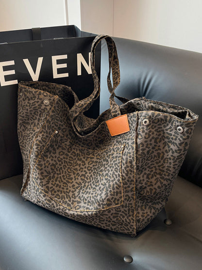 New leopard print canvas tote large capacity portable commuter bag