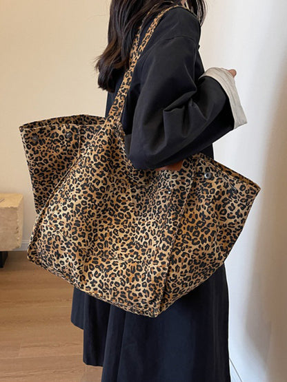 New leopard print canvas tote large capacity portable commuter bag