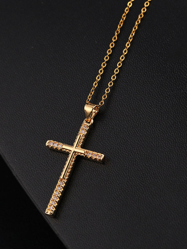 Fashionable and personalized hip-hop electroplated micropaved zirconia cross pendant necklace - Hiccupzz