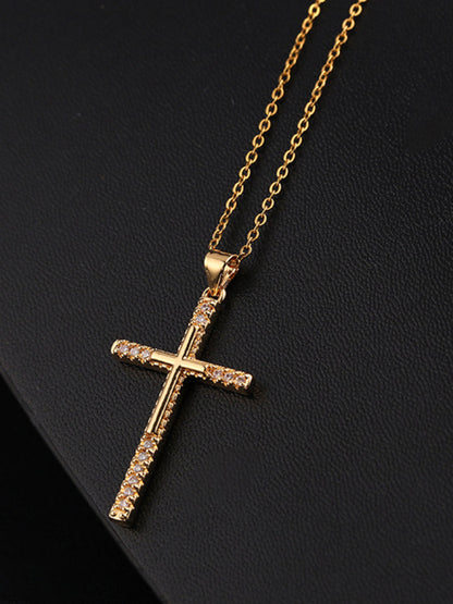 Fashionable and personalized hip-hop electroplated micropaved zirconia cross pendant necklace - Hiccupzz
