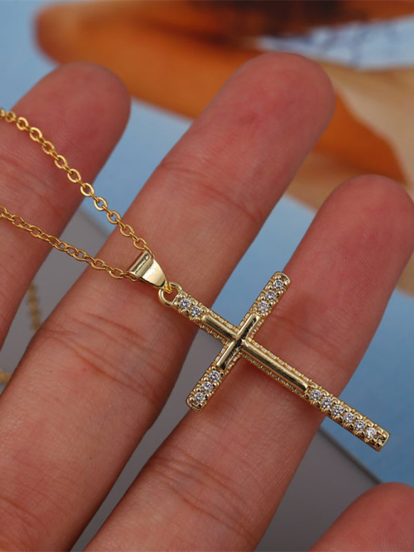 Fashionable and personalized hip-hop electroplated micropaved zirconia cross pendant necklace - Hiccupzz