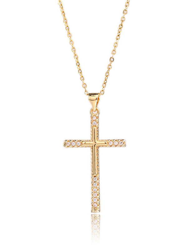Fashionable and personalized hip-hop electroplated micropaved zirconia cross pendant necklace - Hiccupzz
