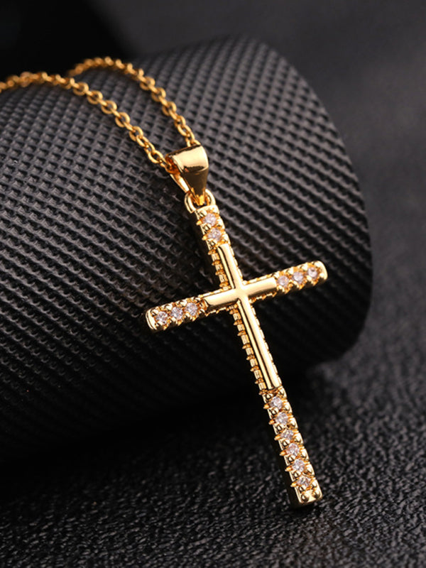 Fashionable and personalized hip-hop electroplated micropaved zirconia cross pendant necklace - Hiccupzz