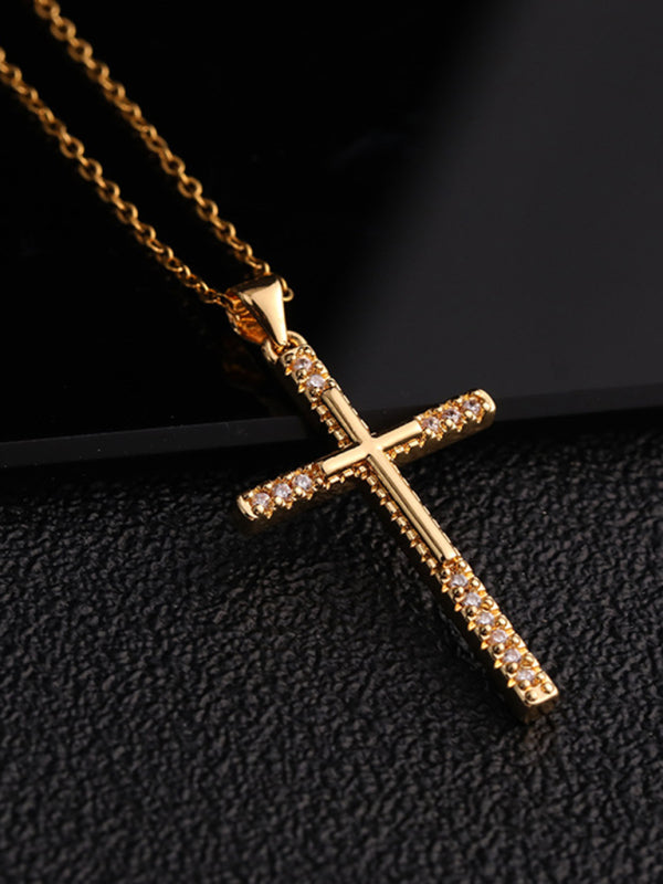 Fashionable and personalized hip-hop electroplated micropaved zirconia cross pendant necklace - Hiccupzz