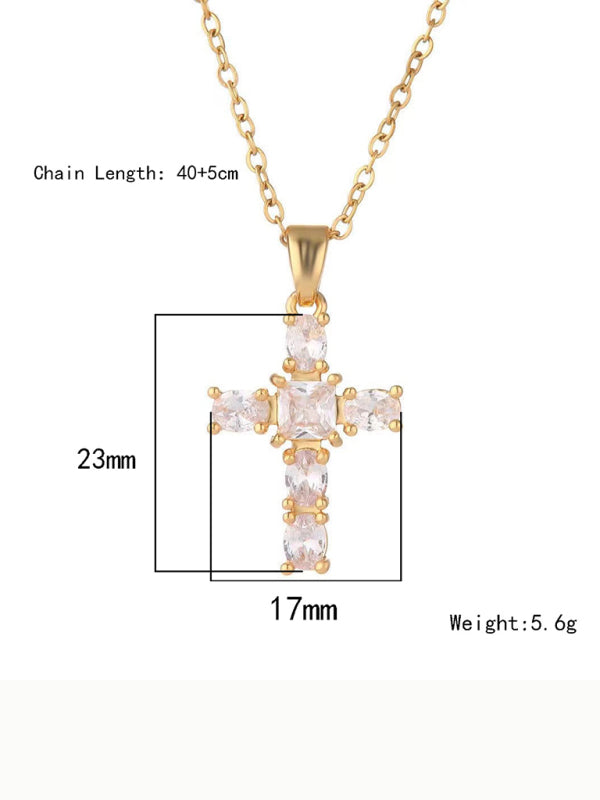 Inlaid zircon cross pendant necklace elegant clavicle chain - Hiccupzz