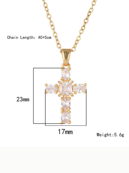 Inlaid zircon cross pendant necklace elegant clavicle chain - Hiccupzz