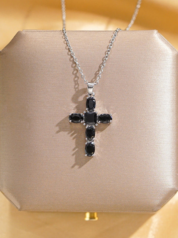 Inlaid zircon cross pendant necklace elegant clavicle chain - Hiccupzz