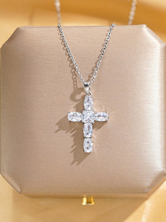 Inlaid zircon cross pendant necklace elegant clavicle chain - Hiccupzz