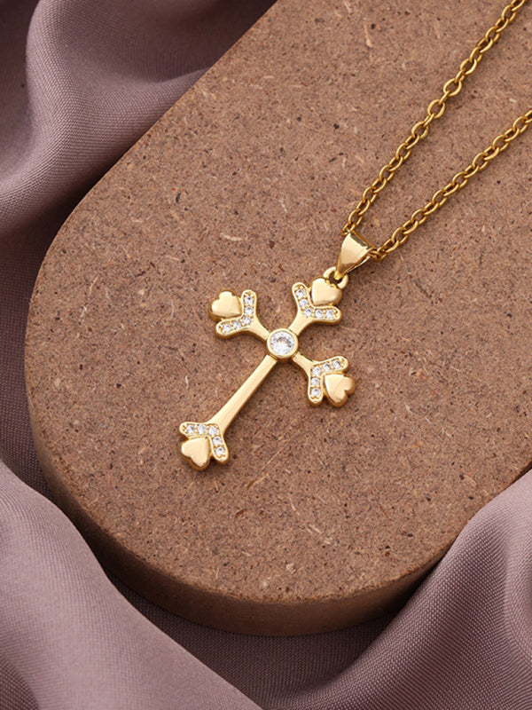 New Simple Cross Zirconia Pendant Pendant Necklace - Hiccupzz