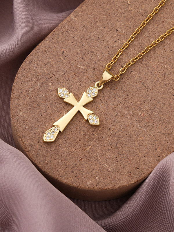 New Simple Cross Zirconia Pendant Pendant Necklace - Hiccupzz