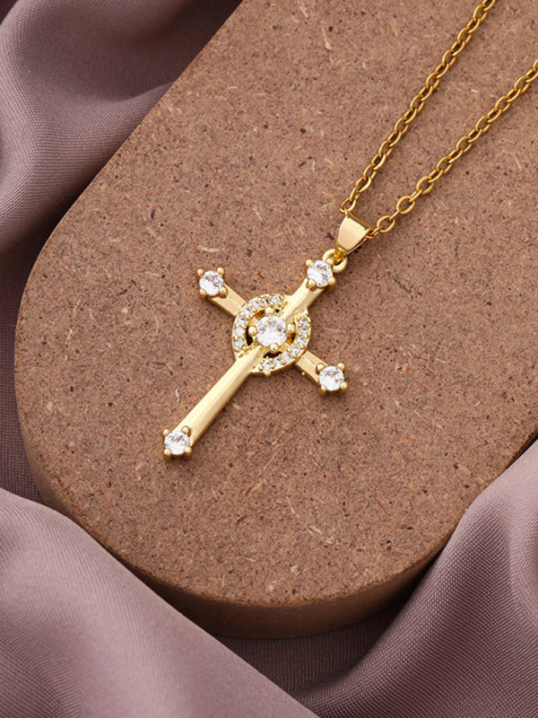 New Simple Cross Zirconia Pendant Pendant Necklace - Hiccupzz