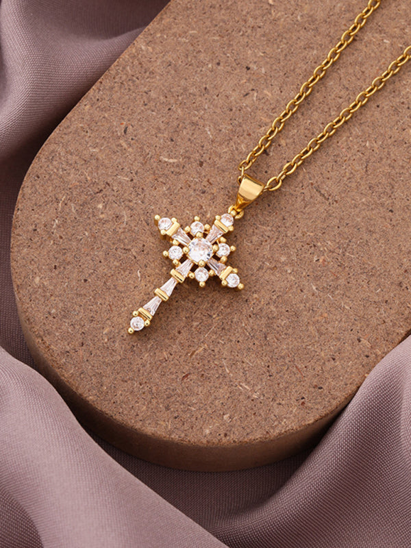 New Simple Cross Zirconia Pendant Pendant Necklace - Hiccupzz