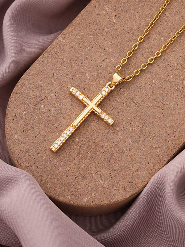 New Simple Cross Zirconia Pendant Pendant Necklace - Hiccupzz