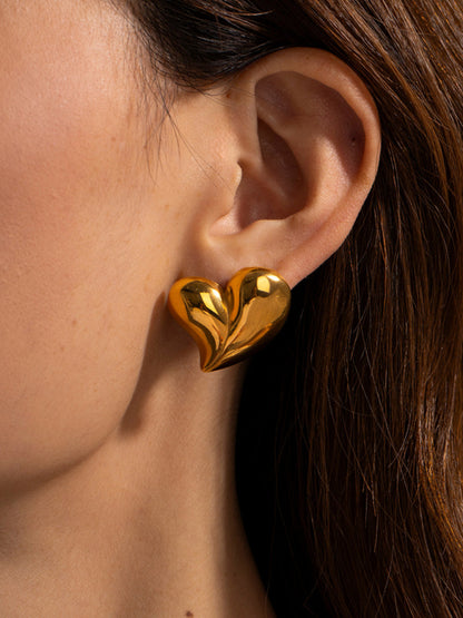 New simple 18K gold non-fading large heart-shaped earrings/necklace - Hiccupzz