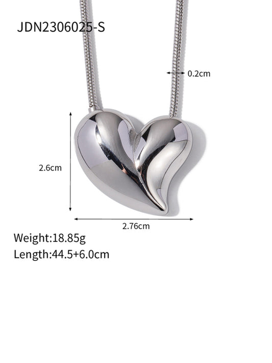 New style simple silver non-fading large heart-shaped earrings/necklace - Hiccupzz