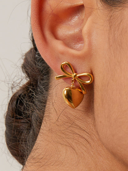 French elegant INS style fashionable 18K gold stainless steel love pendant earrings - Hiccupzz