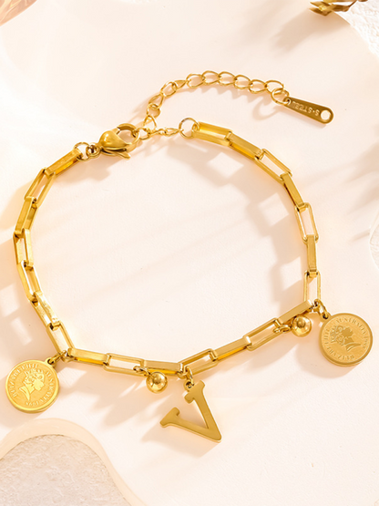 Trendy hip-hop personalized round plate with 26 letters bracelet