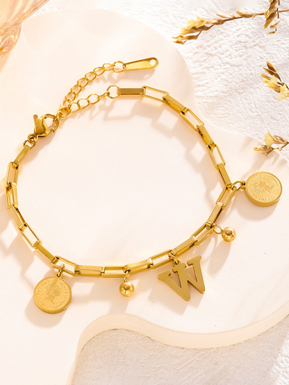 Trendy hip-hop personalized round plate with 26 letters bracelet