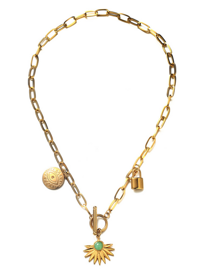 Leaves Devil's Eye Lock Pendant OT Buckle Collarbone Necklace - Hiccupzz