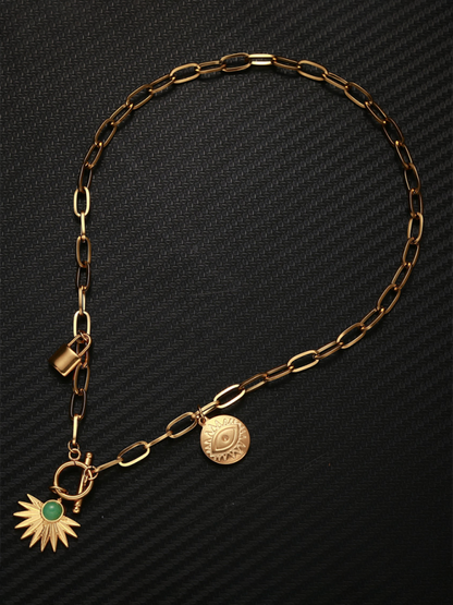 Leaves Devil's Eye Lock Pendant OT Buckle Collarbone Necklace - Hiccupzz