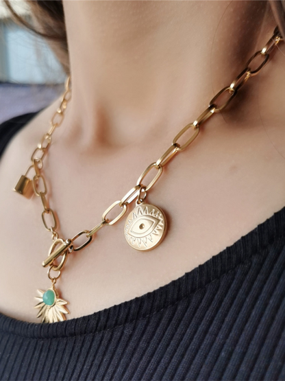 Leaves Devil's Eye Lock Pendant OT Buckle Collarbone Necklace - Hiccupzz
