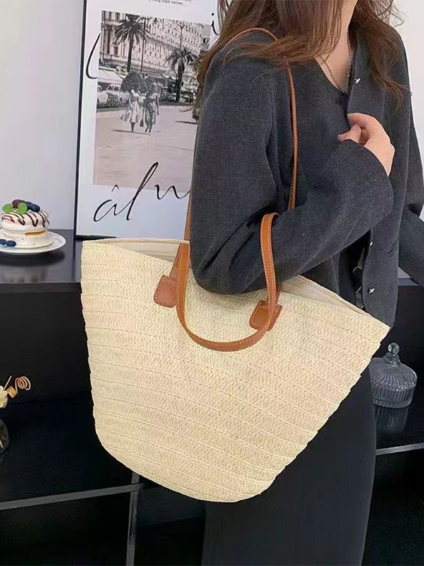 Women's Woven Single-Shoulder Tote – Spacious Holiday Beach & Commuter Bag