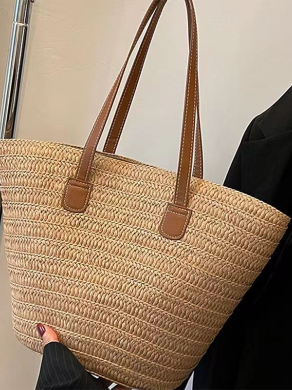 Women's Woven Single-Shoulder Tote – Spacious Holiday Beach & Commuter Bag