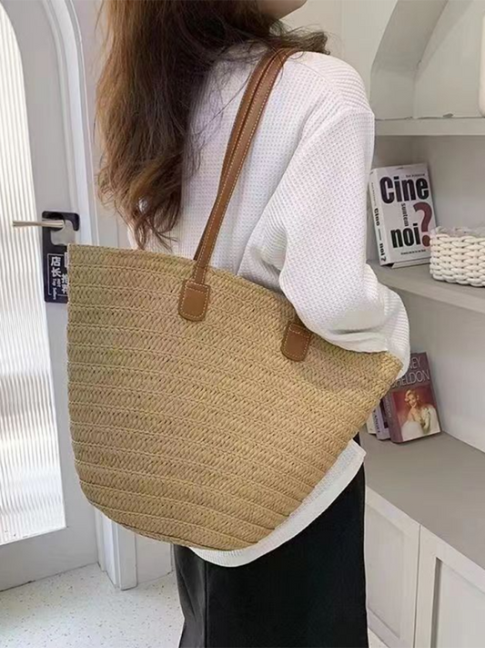 Women's Woven Single-Shoulder Tote – Spacious Holiday Beach & Commuter Bag