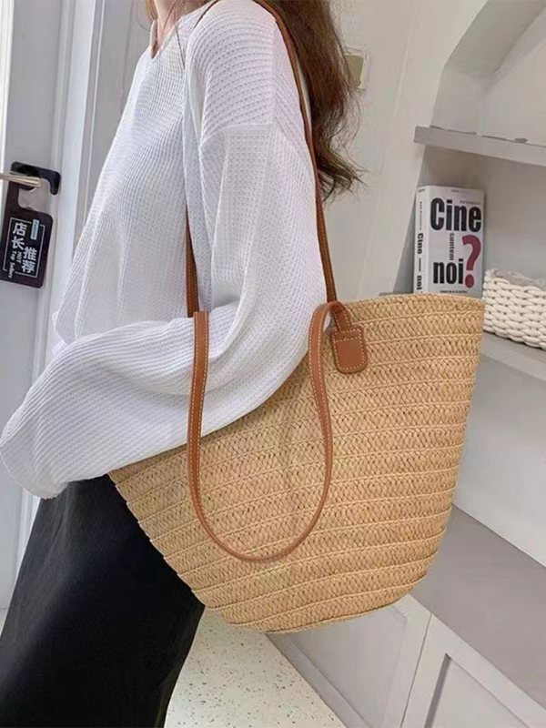 Women's Woven Single-Shoulder Tote – Spacious Holiday Beach & Commuter Bag