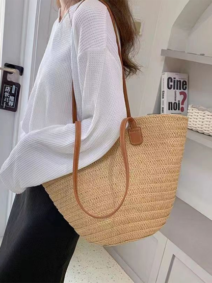 Women's Woven Single-Shoulder Tote – Spacious Holiday Beach & Commuter Bag