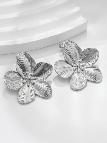 New stainless steel design matte flower earrings - Hiccupzz