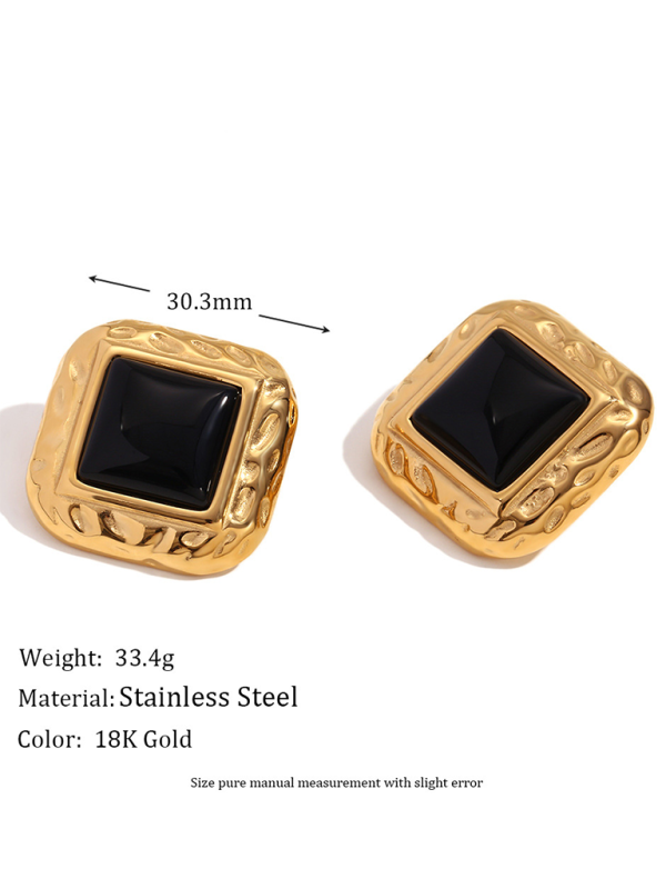 Vintage earrings stainless steel classic hammered pattern square black acrylic earrings - Hiccupzz