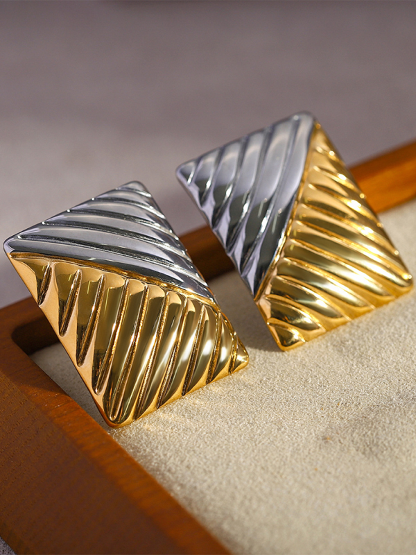 Women's minimalist square texture gold and silver color matching earrings - Hiccupzz