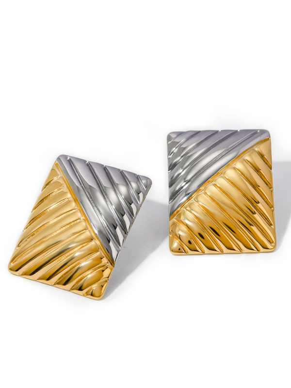 Women's minimalist square texture gold and silver color matching earrings - Hiccupzz