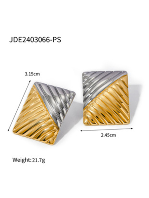 Women's minimalist square texture gold and silver color matching earrings - Hiccupzz