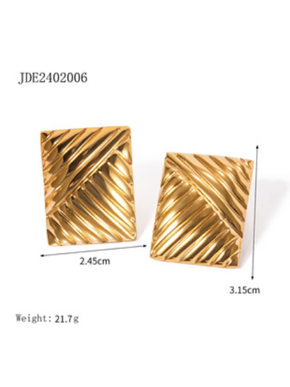 Stainless steel striped symmetrical earrings, simple niche design, fashionable earrings - Hiccupzz