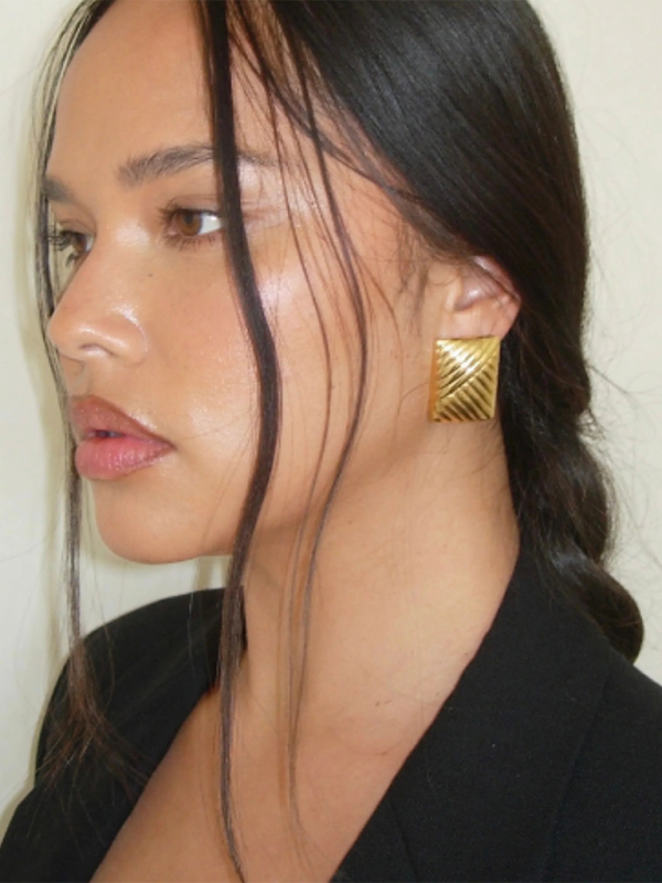 Stainless steel striped symmetrical earrings, simple niche design, fashionable earrings - Hiccupzz