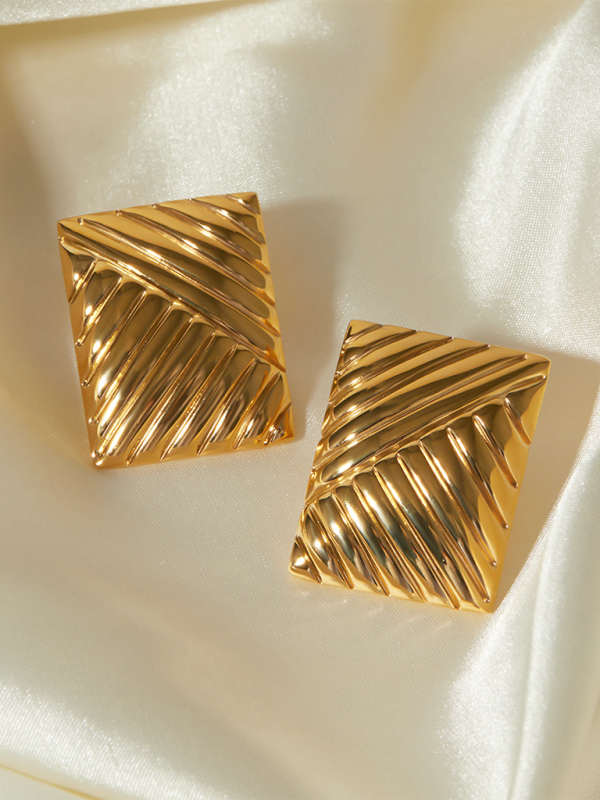 Stainless steel striped symmetrical earrings, simple niche design, fashionable earrings - Hiccupzz