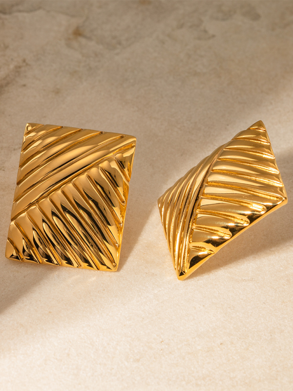 Stainless steel striped symmetrical earrings, simple niche design, fashionable earrings - Hiccupzz