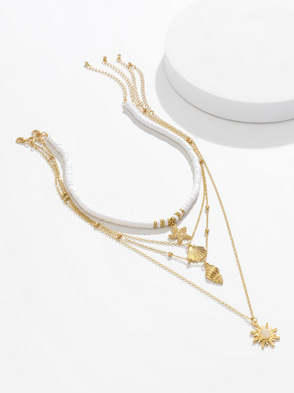 Ocean-style shell conch tassel multi-layer necklace, stacked soft clay starfish necklace - Hiccupzz