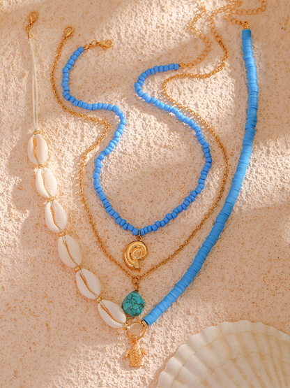 Ocean-style shell conch tassel multi-layer necklace, stacked soft clay starfish necklace - Hiccupzz